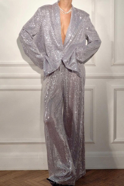 Sequined Suit Jacket and Trousers Set