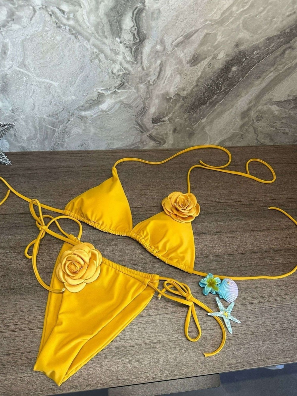Yellow flower swimsuit three-piece set