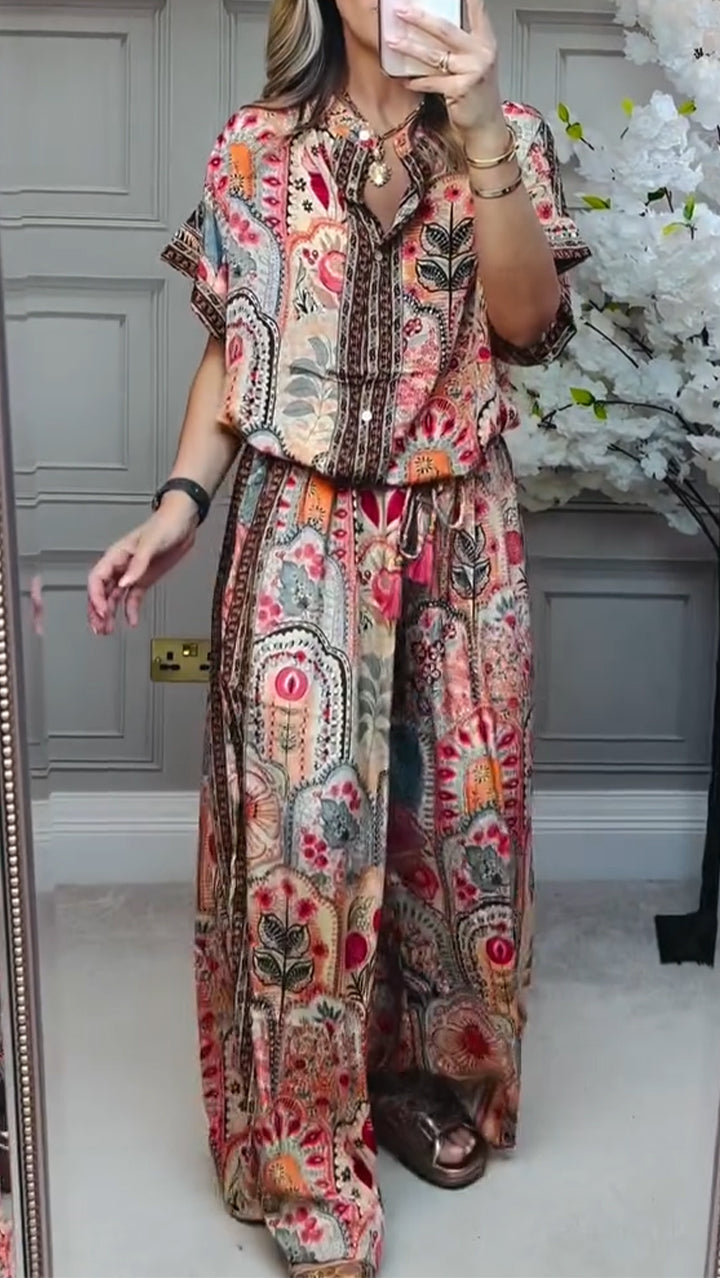 Round Neck Printed Loose Casual Suit