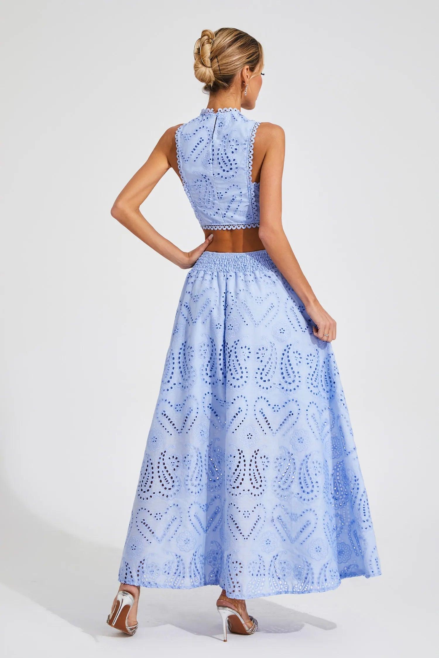 Halia Blue Embroidered Sleeveless Set