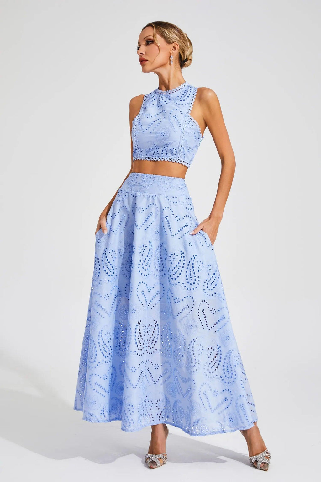 Halia Blue Embroidered Sleeveless Set