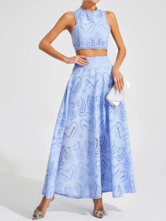 Halia Blue Embroidered Sleeveless Set