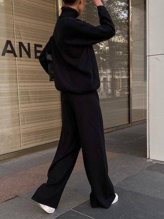 Knitted solid colour loose casual suit