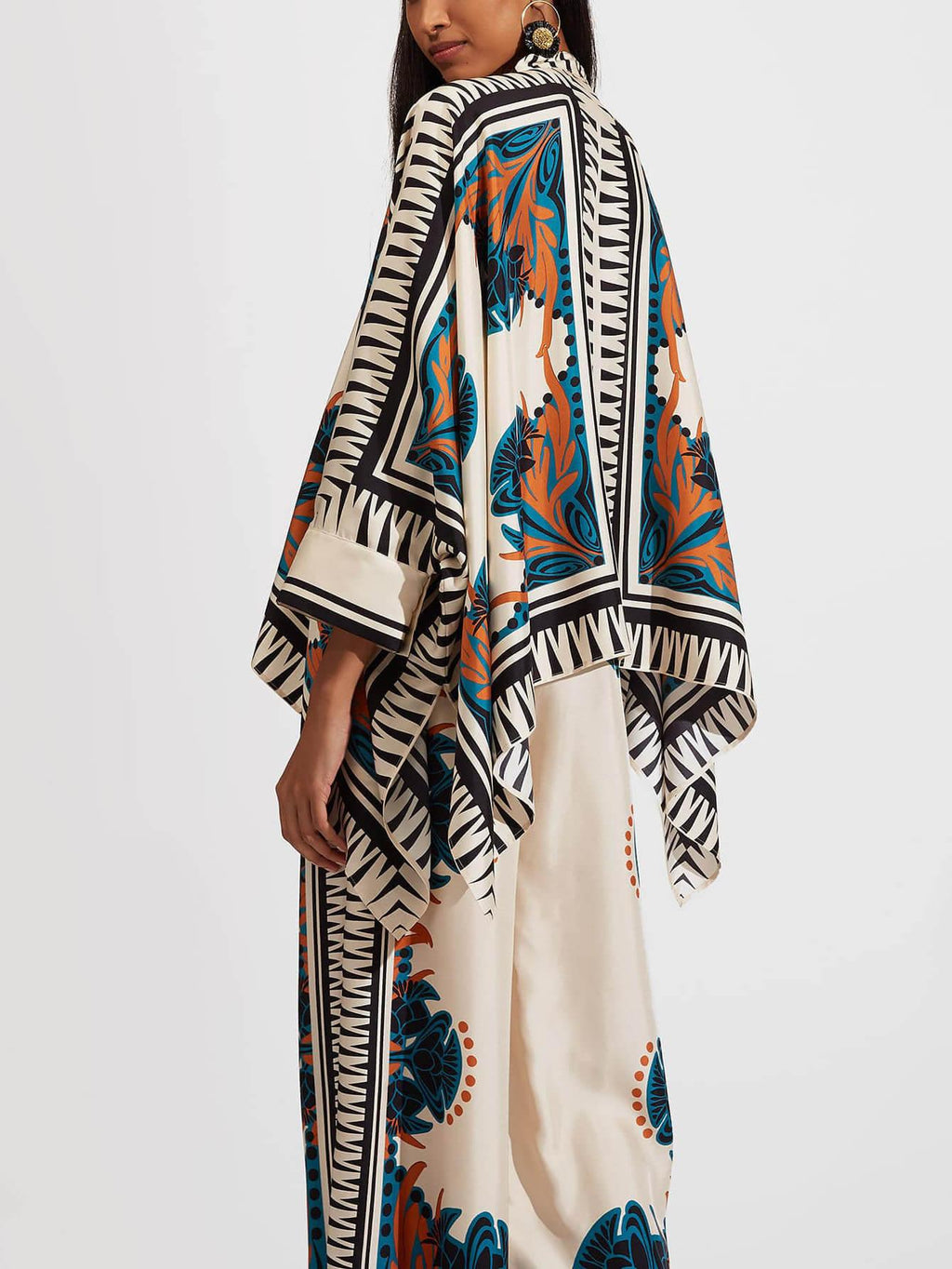 Fine Satin Floral Print Batwing Sleeve Shirt and Trousers Set