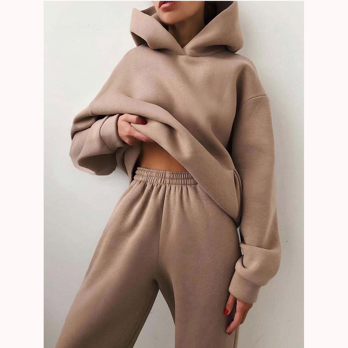 Fashion Casual Hooded Solid Colour Two-Piece Suit
