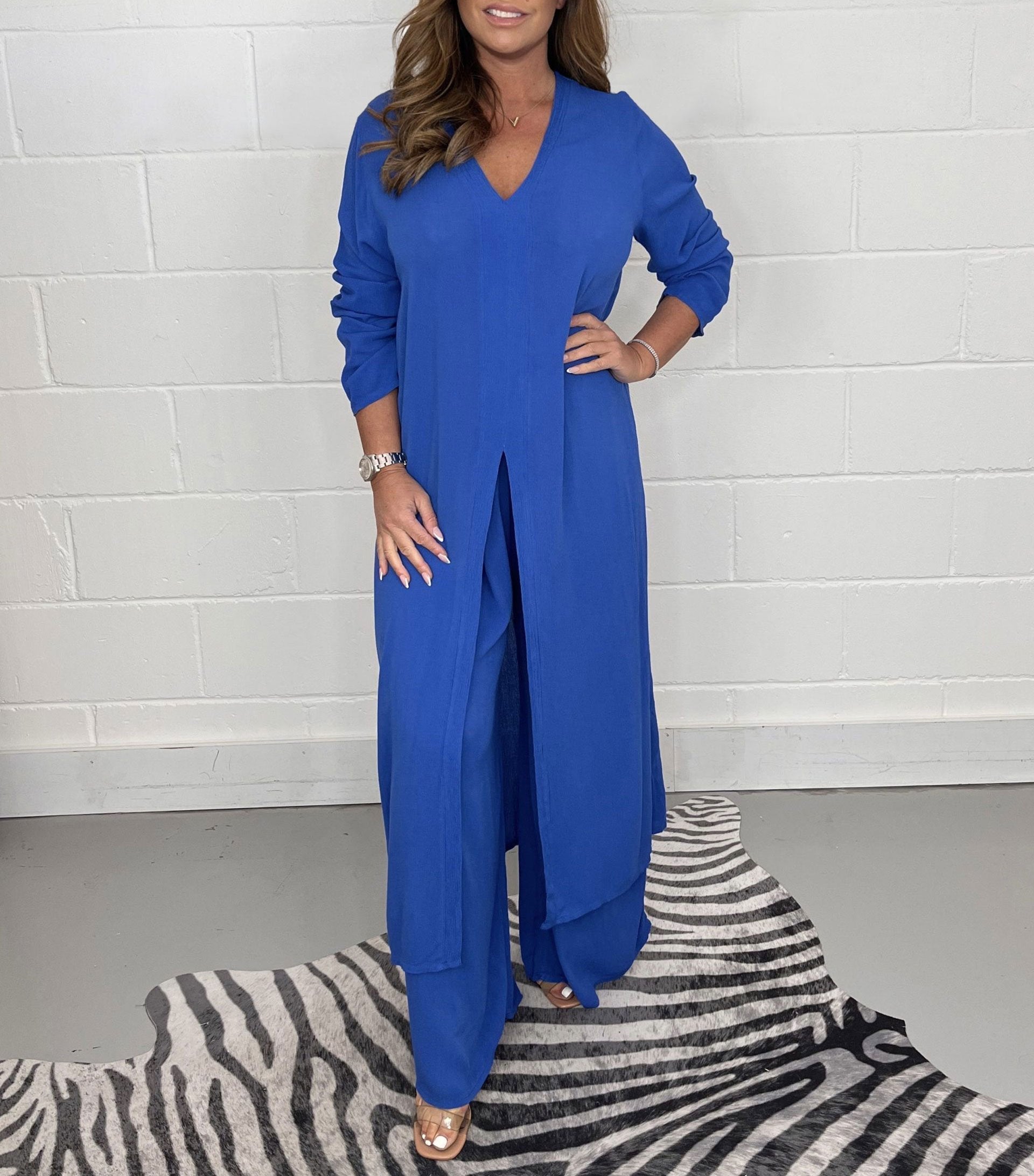 Two-piece Casual Long Top and Matching Trousers Set