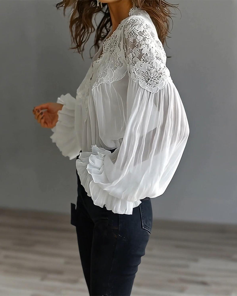 Blouse Lace Patchwork V-Neck