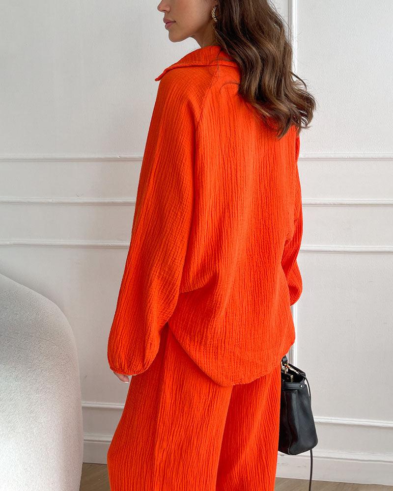 Autumn Simple V-Neck Casual Two-Piece Set