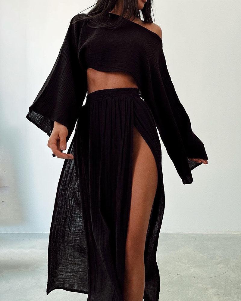 Chic Slit Casual Two-Piece Set