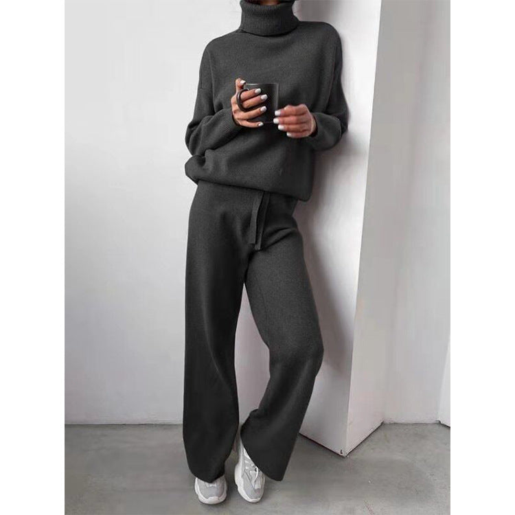 Turtleneck Solid Colour Sweater Knit Set