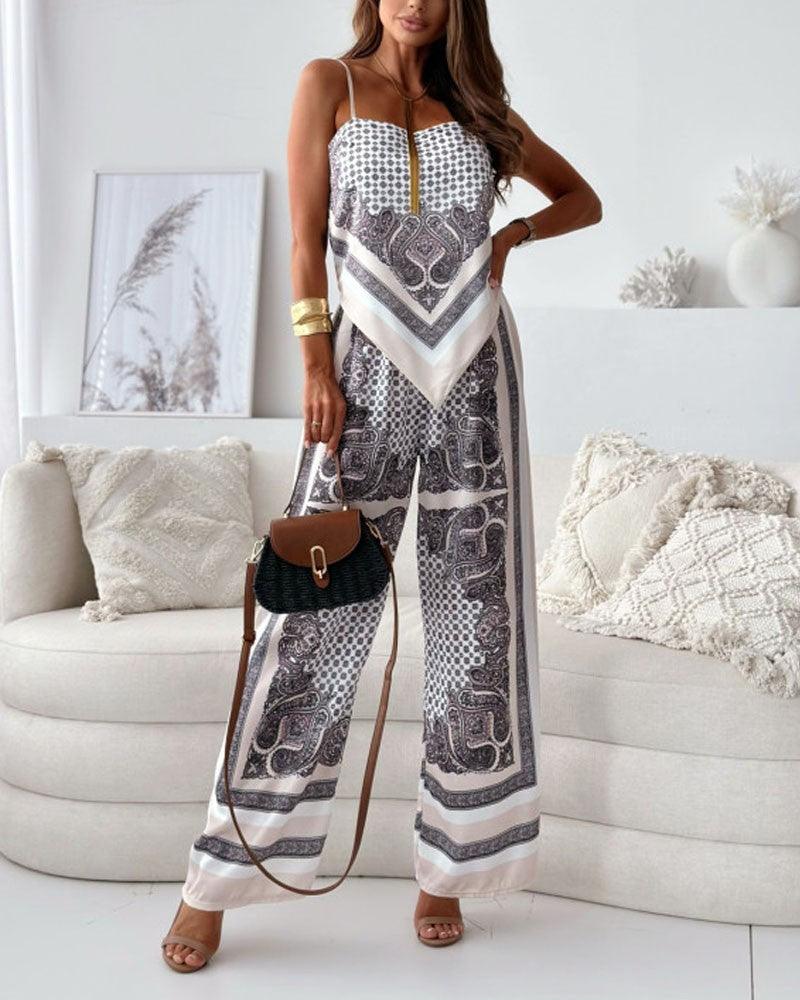 Stylish Printed Lace-Up Vest & Trousers Two-Piece Set