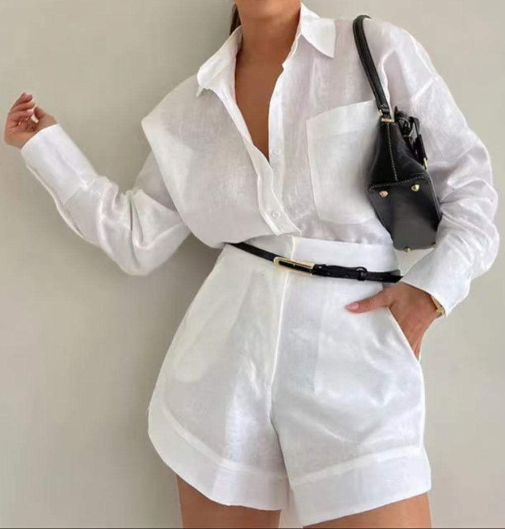 Long-Sleeve Loose Shorts Set