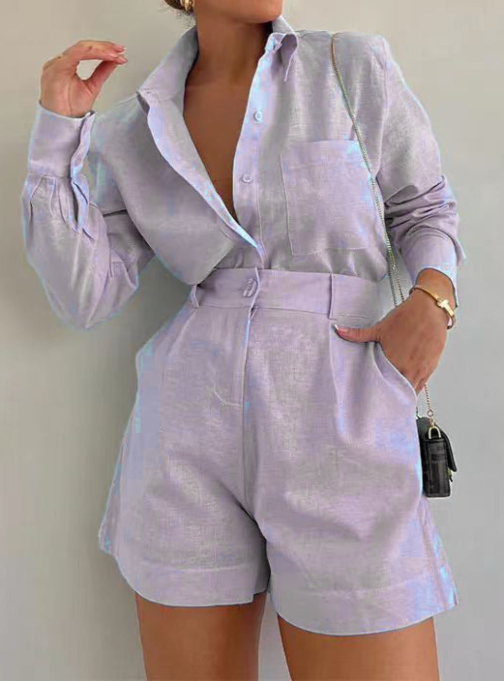 Long-Sleeve Loose Shorts Set