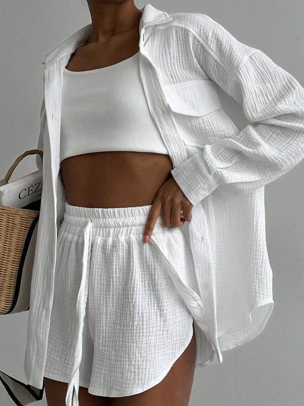 Collared Two-Piece Shorts Set