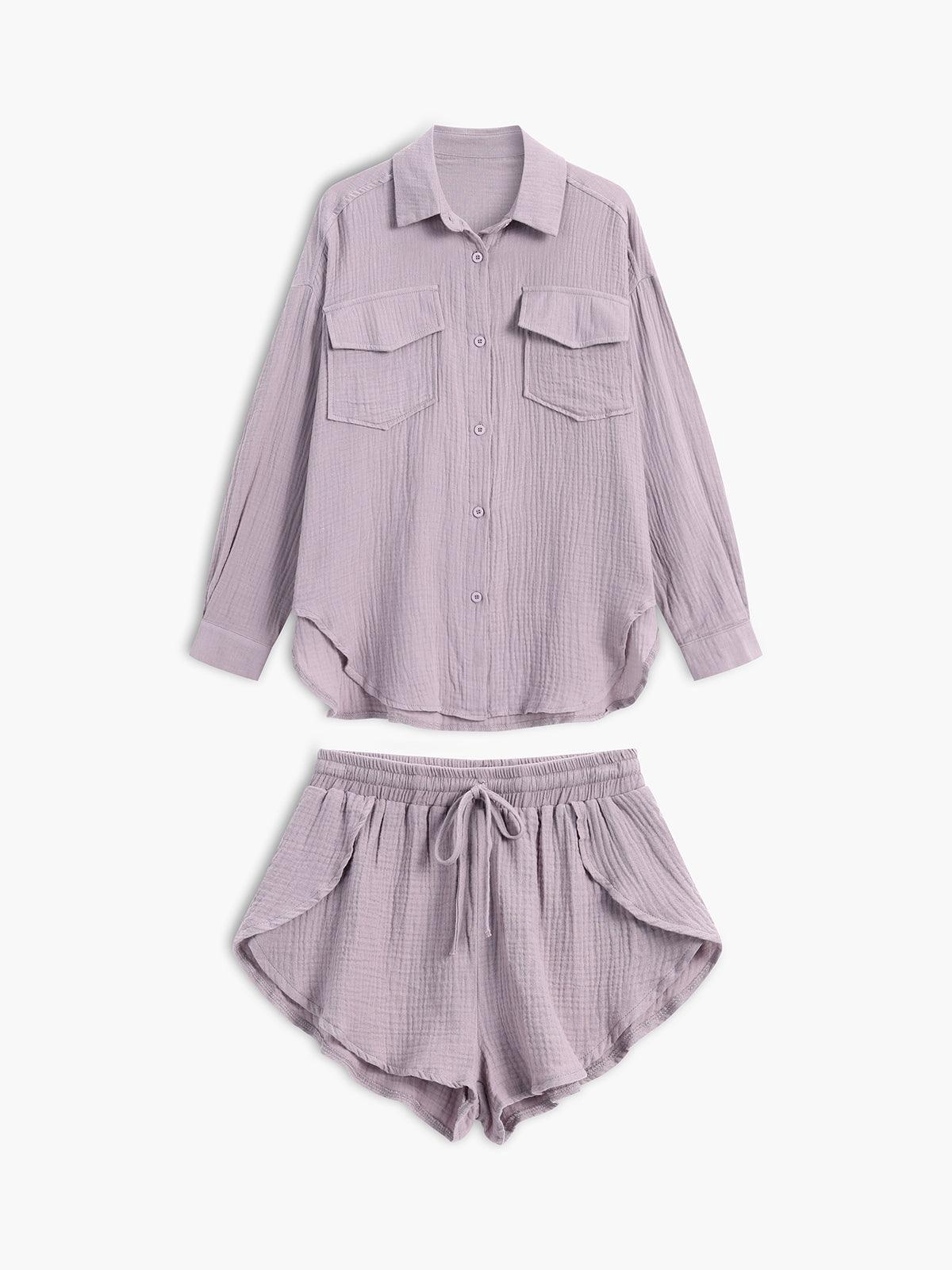 Collared Two-Piece Shorts Set