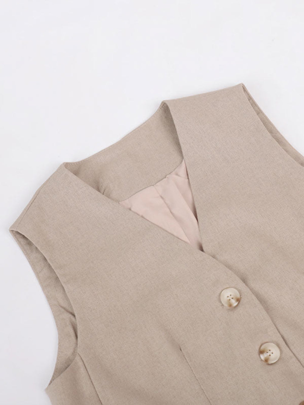 V-Neck Pleated Wide-Leg Trousers Two-Piece Set