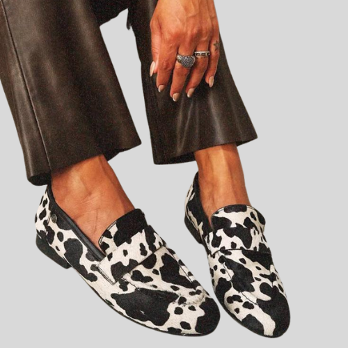 Lara™ | Chic Cow Print Moccasins