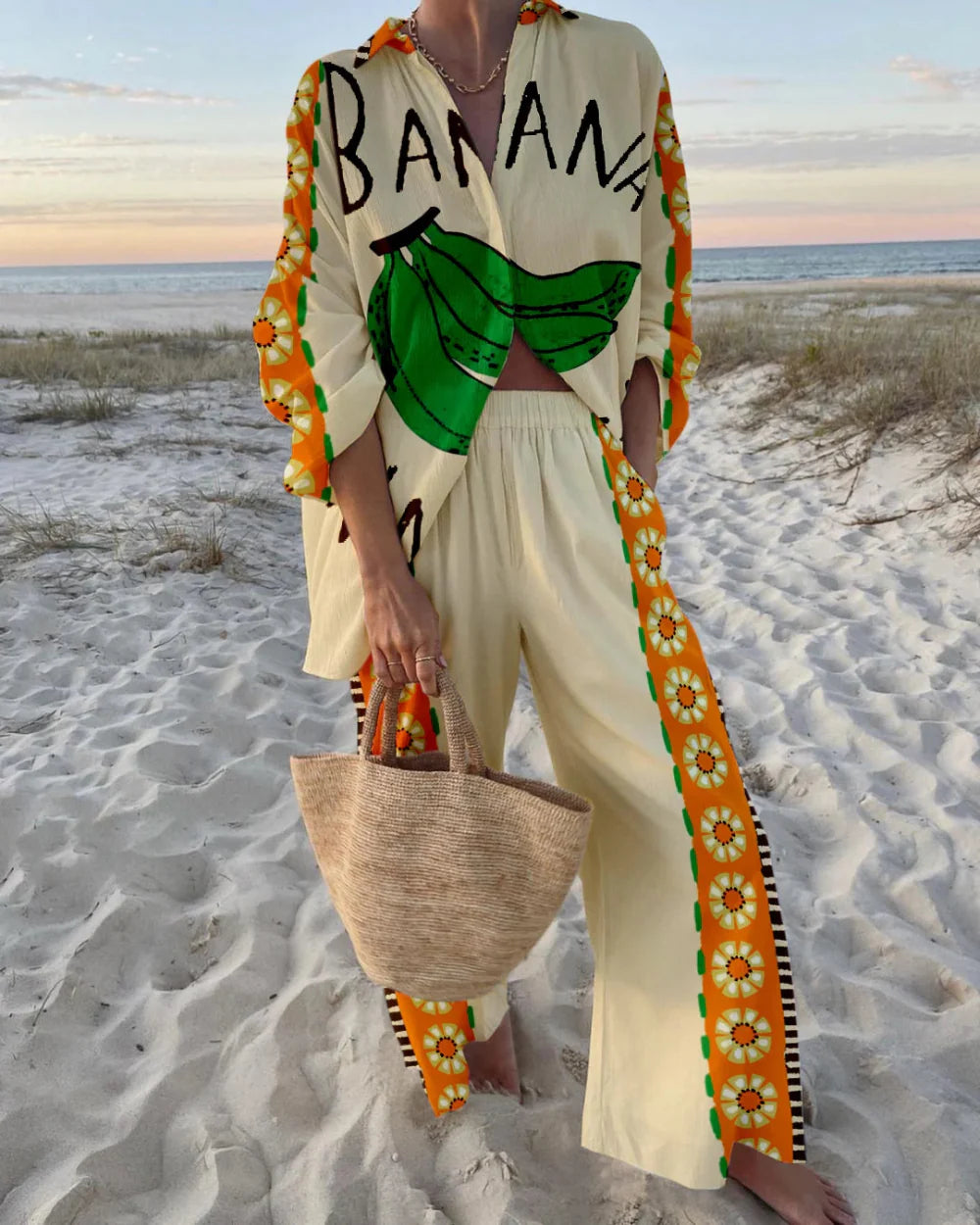 Fun Banana Print Two-Piece Set