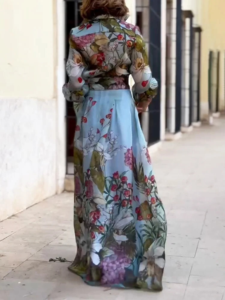 Floral Print Shirt and Skirt Two-Piece Set