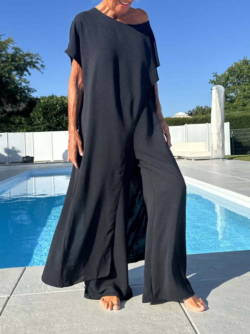 Breathable Wide-leg Trousers and Tapered Long Short-sleeved Top Set