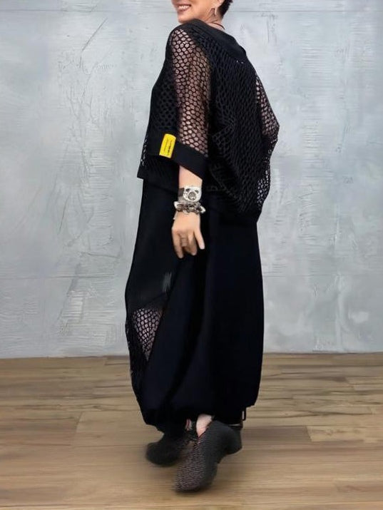 Black Mesh Sleeveless Dress and Cover-up Set