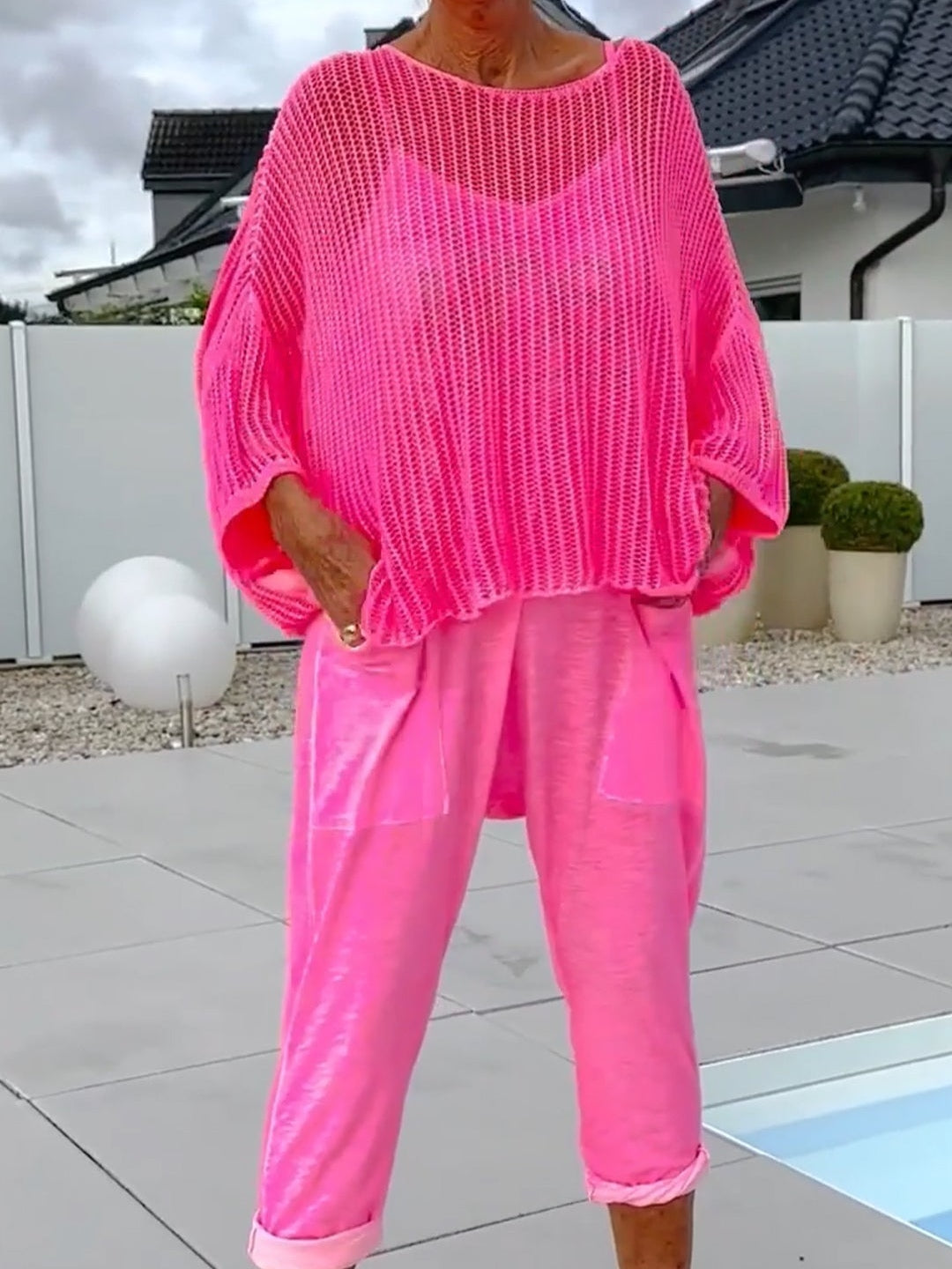 Letter-print Jumpsuit and Cutout Cover-up Casual Set