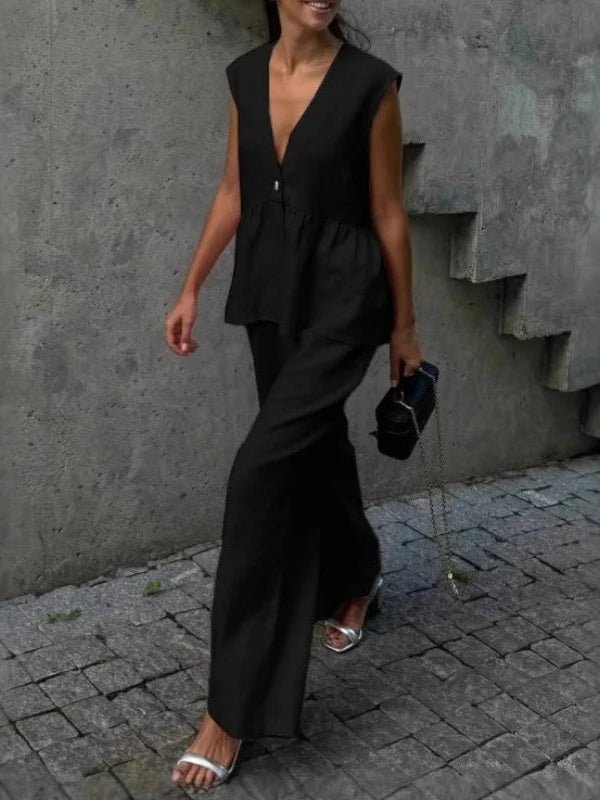 V-Neck Ruffled Two-Piece Set