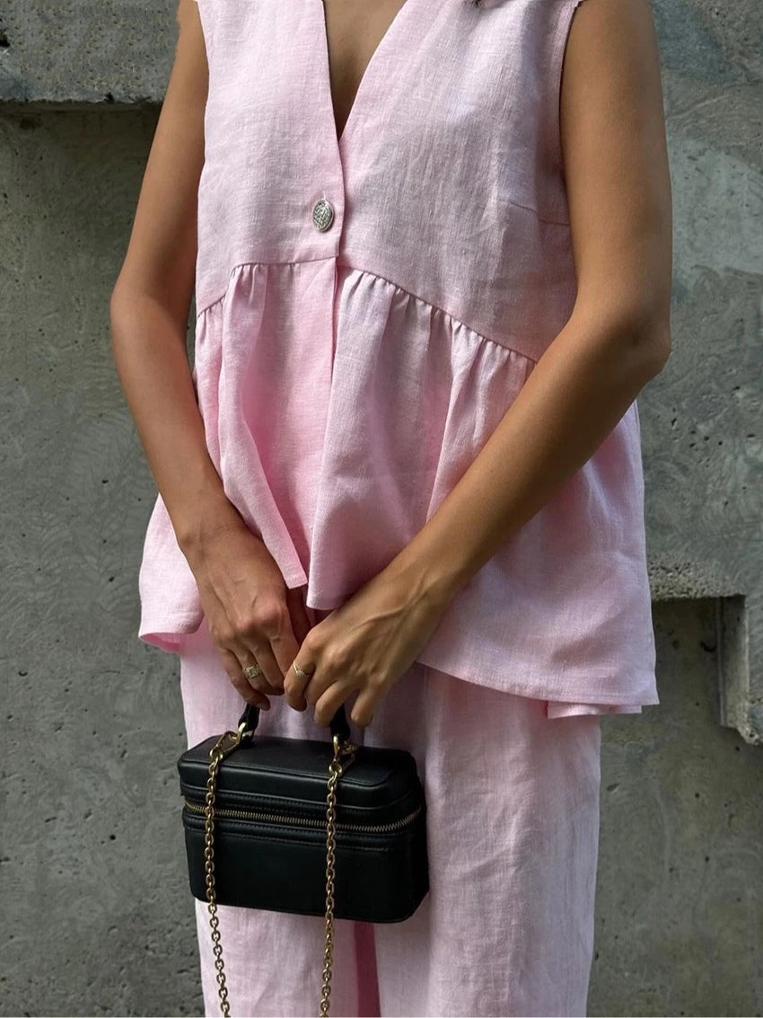 V-Neck Ruffled Two-Piece Set