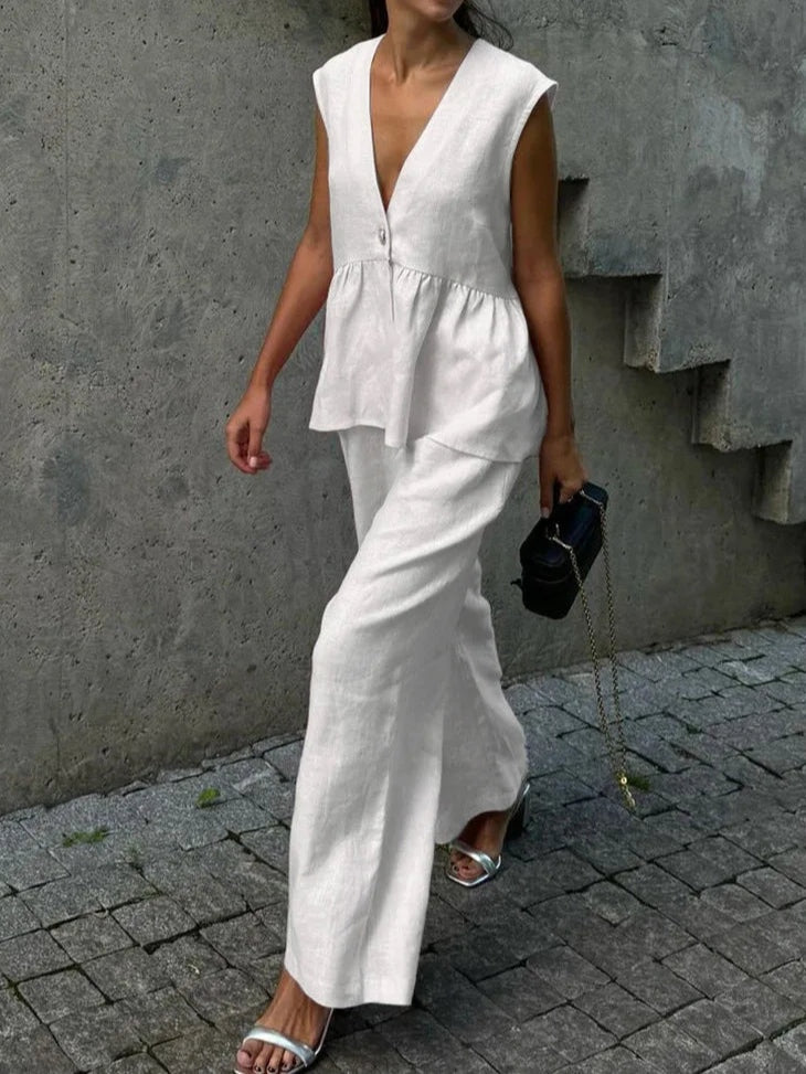 V-Neck Ruffled Two-Piece Set