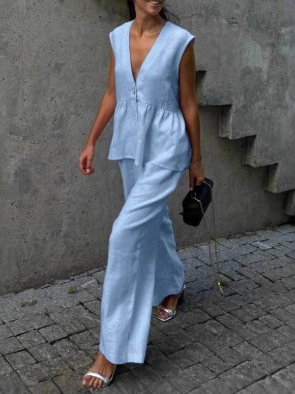 V-Neck Ruffled Two-Piece Set