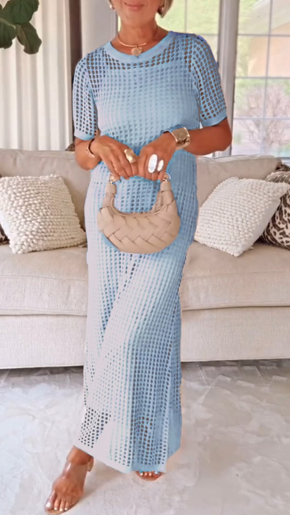 Elegant Boat Neck Hollow Airy Two-piece Dress