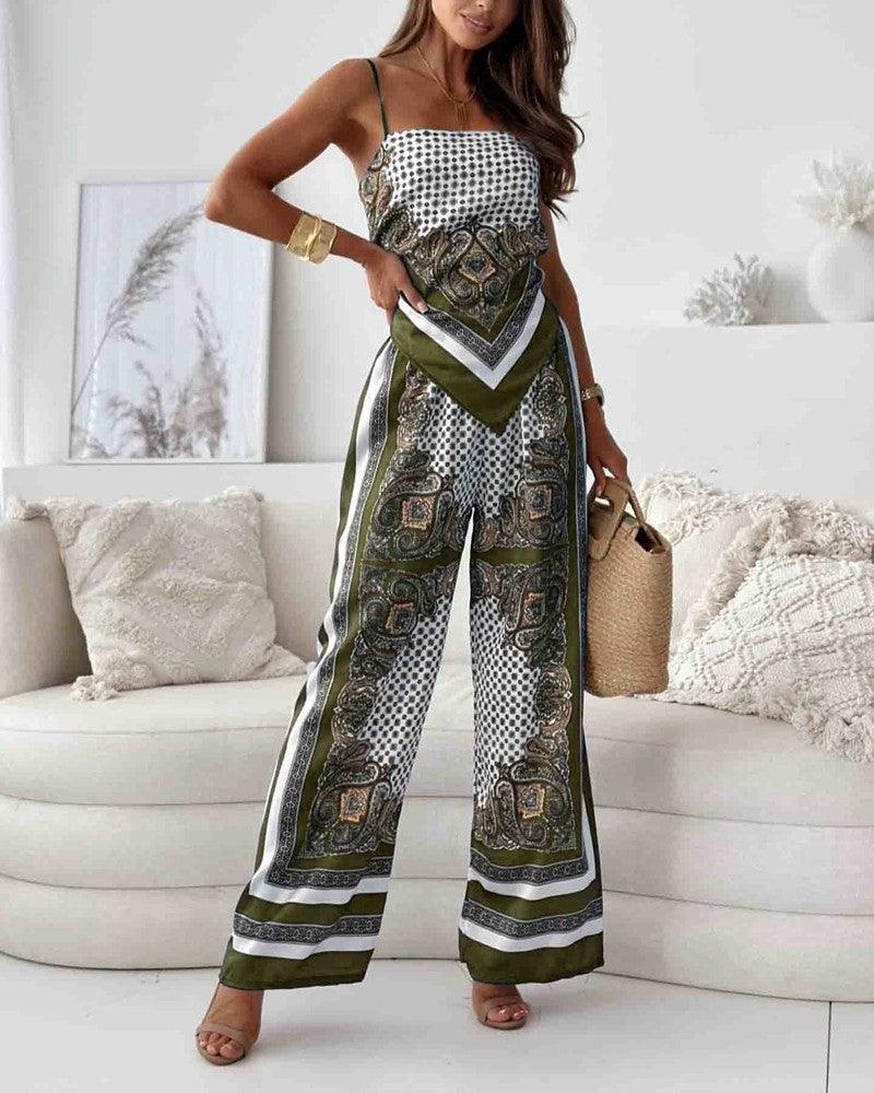 Stylish Printed Lace-Up Vest & Trousers Two-Piece Set