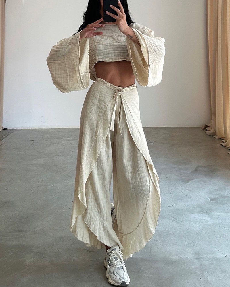 Casual slit tie two-piece set