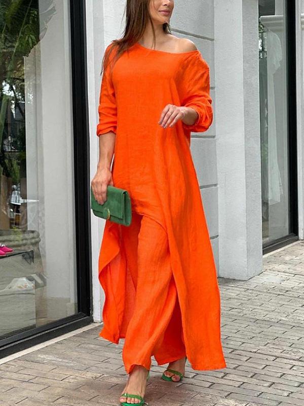 Fashionable Solid Colour Two-piece Set