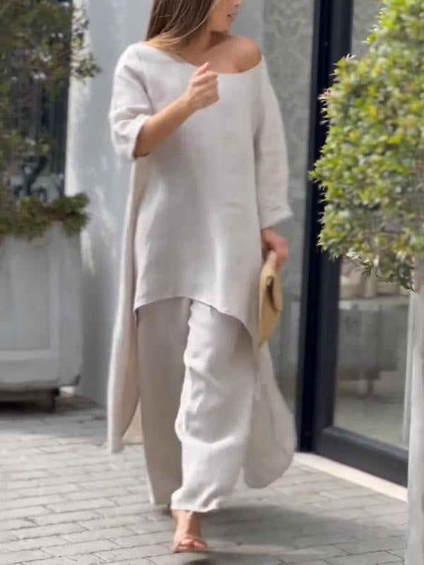 Fashionable Solid Colour Two-piece Set