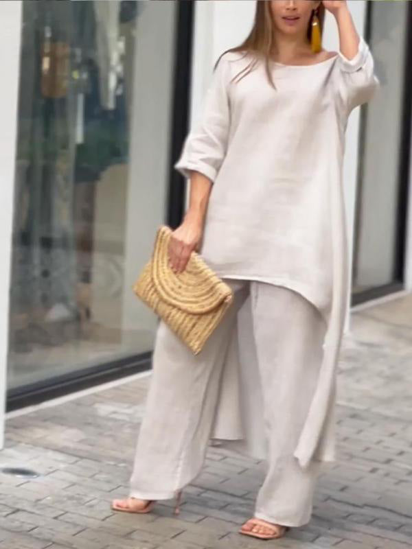 Fashionable Solid Colour Two-piece Set