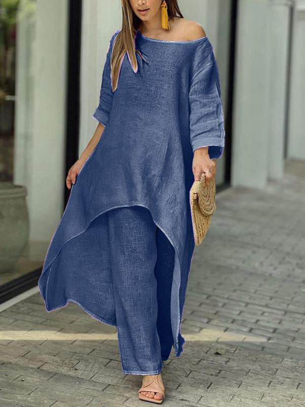 Fashionable Solid Colour Two-piece Set