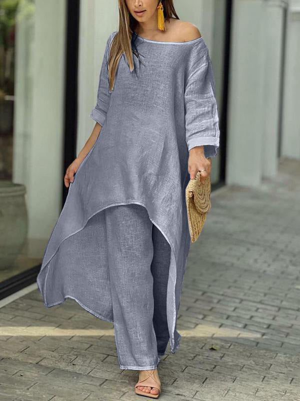 Fashionable Solid Colour Two-piece Set