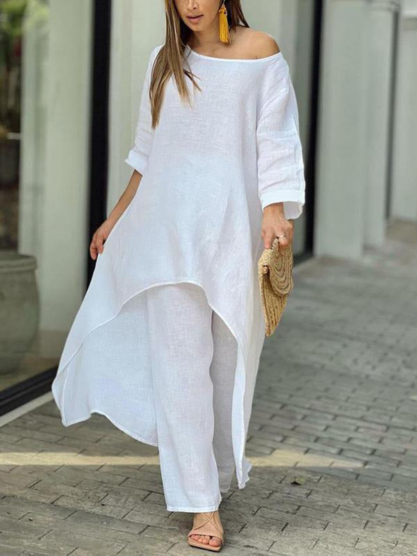 Fashionable Solid Colour Two-piece Set