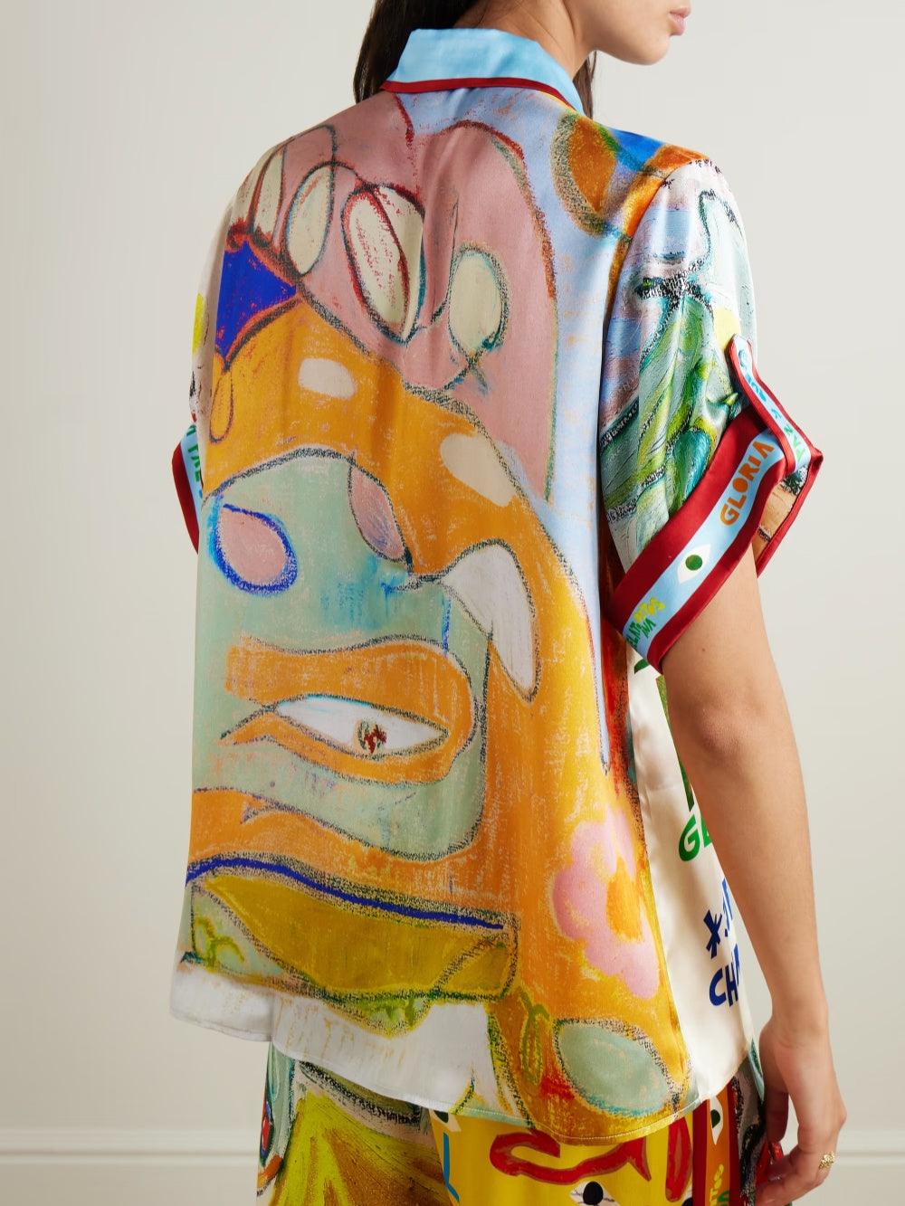 Linen blend unique print shirt and elasticated waistband pocket trousers set